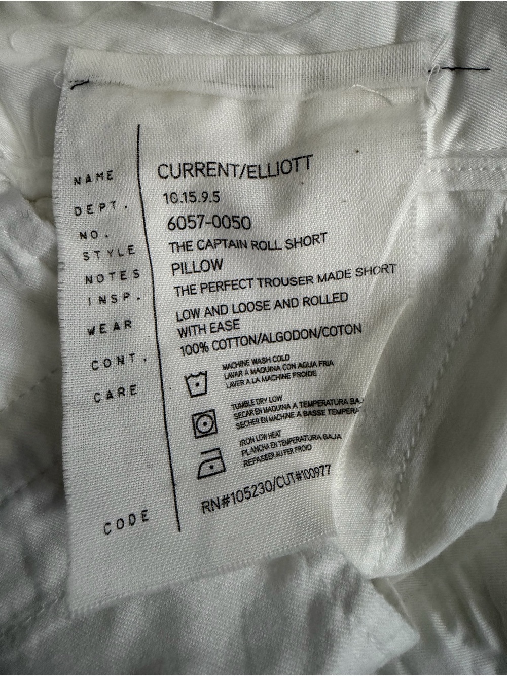 Current/Elliott the captain roll shorts White low & loose cotton Shorts - Picture 4 of 5